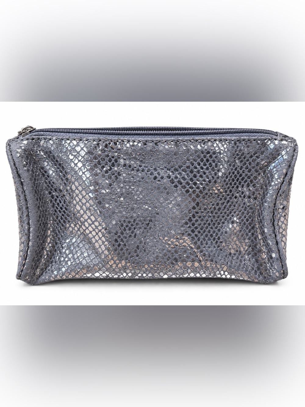 Michael Kors Snake-Embossed Zip Pouch with Tassel, Gray Metallic - Picture 2 of 10